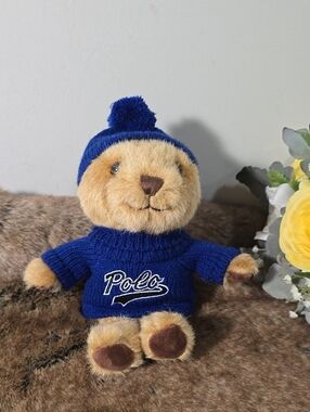 Polo by Ralph Lauren Blue Knit Sweater Plush Bear Pet Toy